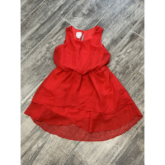 Girls Sie 7 Red Dress Sleeveless Tiered‎ Chiffon Party Special Occasion Cute - Picture 1 of 5